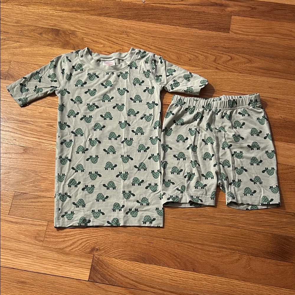 Hanna Andersson Green Turtle Print Kids Pajama Set